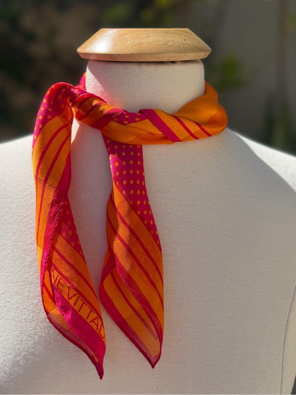 Adrienne Vittadini Hot Pink Scarf with Orange Polka Dot Border